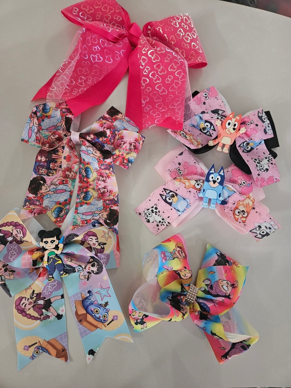 Assorted Colorful Kids Character Hair Bows - Pink, Rainbow, Light Blue